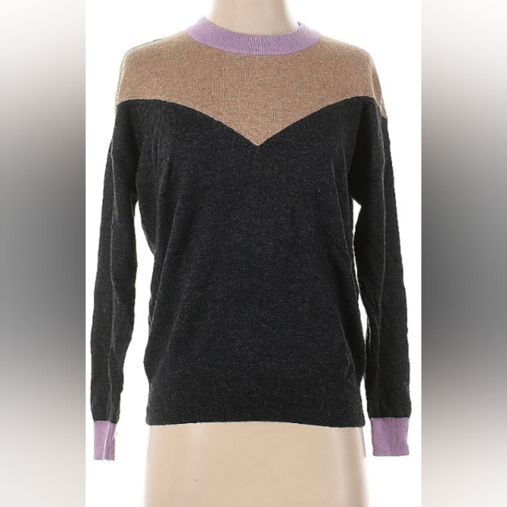 Madewell Black and Tan Crew Neck Sweater
